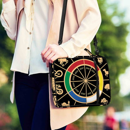 Chinese Zodiac Calendar Wheel Print Shoulder Strap Bible Bag