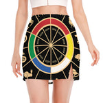 Chinese Zodiac Calendar Wheel Print Side Slit Mini Skirt