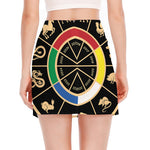 Chinese Zodiac Calendar Wheel Print Side Slit Mini Skirt