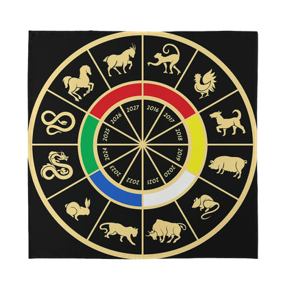 Chinese Zodiac Calendar Wheel Print Silk Bandana