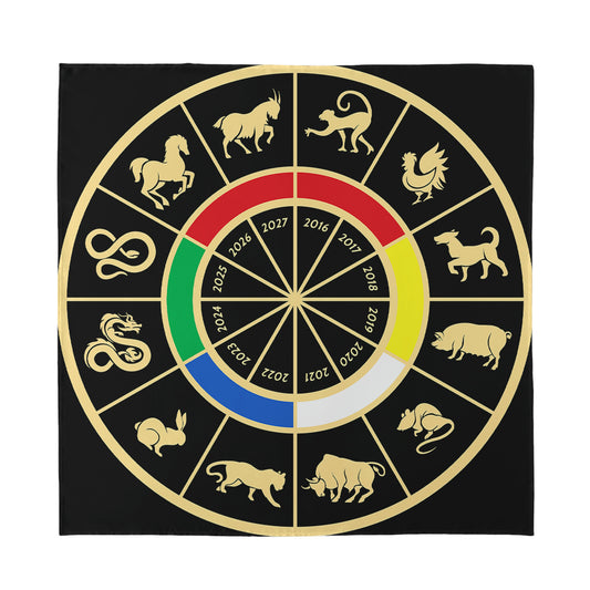 Chinese Zodiac Calendar Wheel Print Silk Bandana
