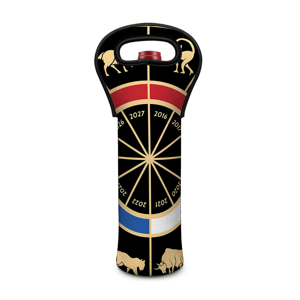 Chinese Zodiac Calendar Wheel Print Single Neoprene Wine Tote