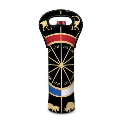 Chinese Zodiac Calendar Wheel Print Single Neoprene Wine Tote