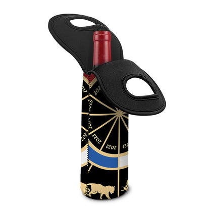 Chinese Zodiac Calendar Wheel Print Single Neoprene Wine Tote