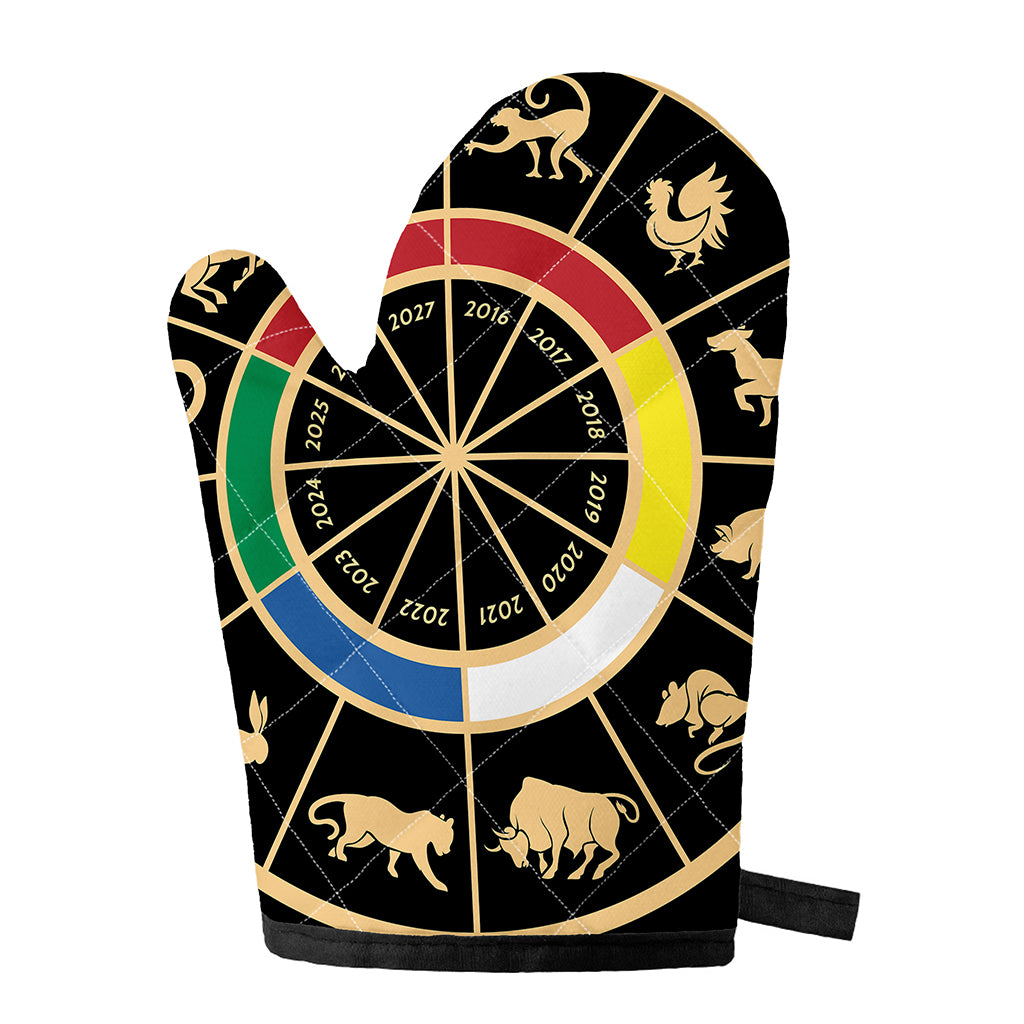 Chinese Zodiac Calendar Wheel Print Single Oven Mitt