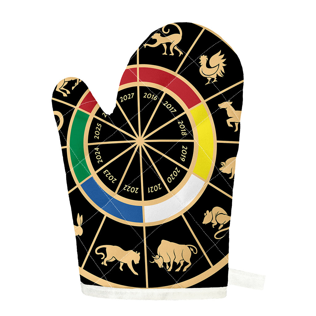 Chinese Zodiac Calendar Wheel Print Single Oven Mitt