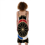 Chinese Zodiac Calendar Wheel Print Slim Fit Midi Cami Dress