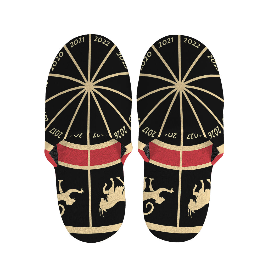 Chinese Zodiac Calendar Wheel Print Slippers