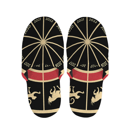 Chinese Zodiac Calendar Wheel Print Slippers