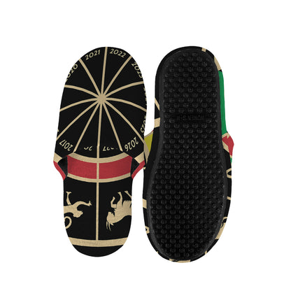 Chinese Zodiac Calendar Wheel Print Slippers
