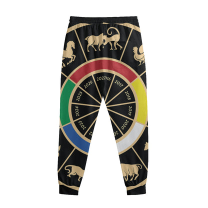 Chinese Zodiac Calendar Wheel Print Sweatpants