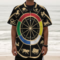 Chinese Zodiac Calendar Wheel Print Textured Short Sleeve Shirt