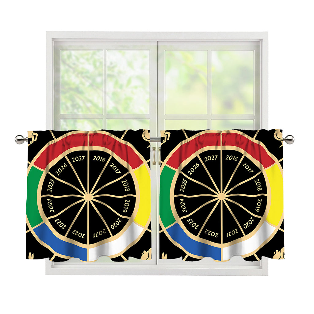 Chinese Zodiac Calendar Wheel Print Tier Curtains