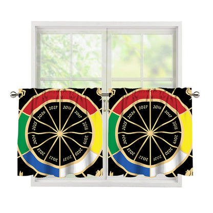 Chinese Zodiac Calendar Wheel Print Tier Curtains