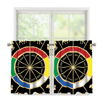Chinese Zodiac Calendar Wheel Print Tier Curtains