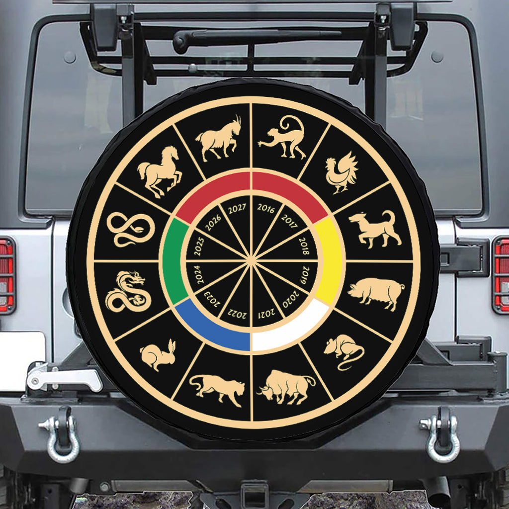 Chinese Zodiac Calendar Wheel Print Tire Cover