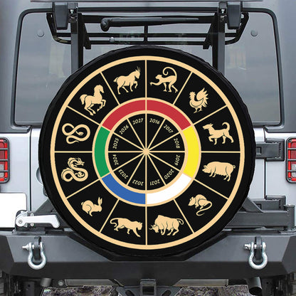 Chinese Zodiac Calendar Wheel Print Tire Cover