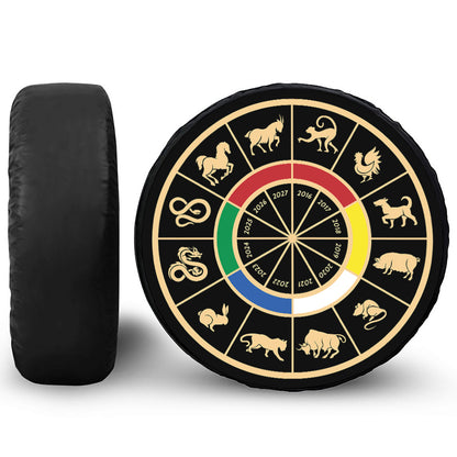 Chinese Zodiac Calendar Wheel Print Tire Cover