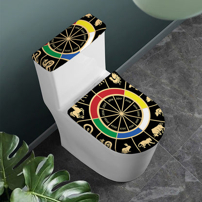 Chinese Zodiac Calendar Wheel Print Toilet Lid And Tank Cover Set