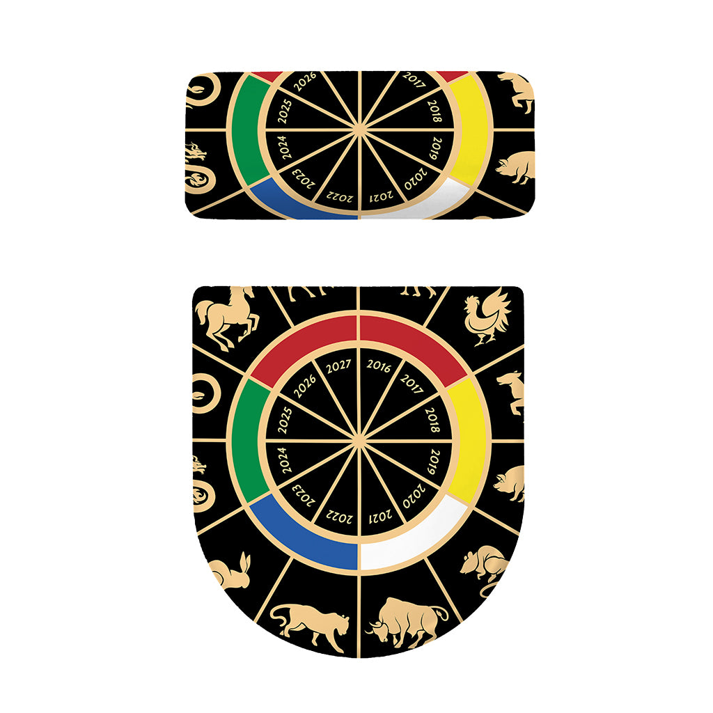Chinese Zodiac Calendar Wheel Print Toilet Lid And Tank Cover Set