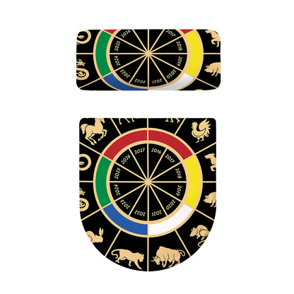 Chinese Zodiac Calendar Wheel Print Toilet Lid And Tank Cover Set