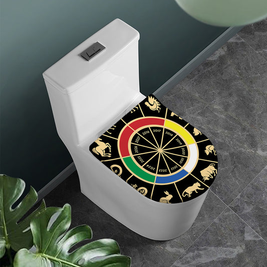 Chinese Zodiac Calendar Wheel Print Toilet Lid Cover