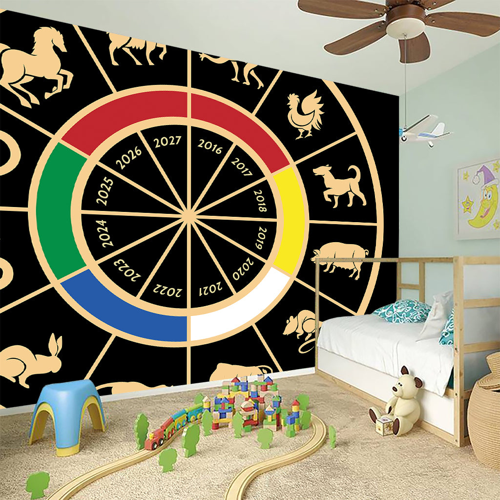 Chinese Zodiac Calendar Wheel Print Wall Sticker