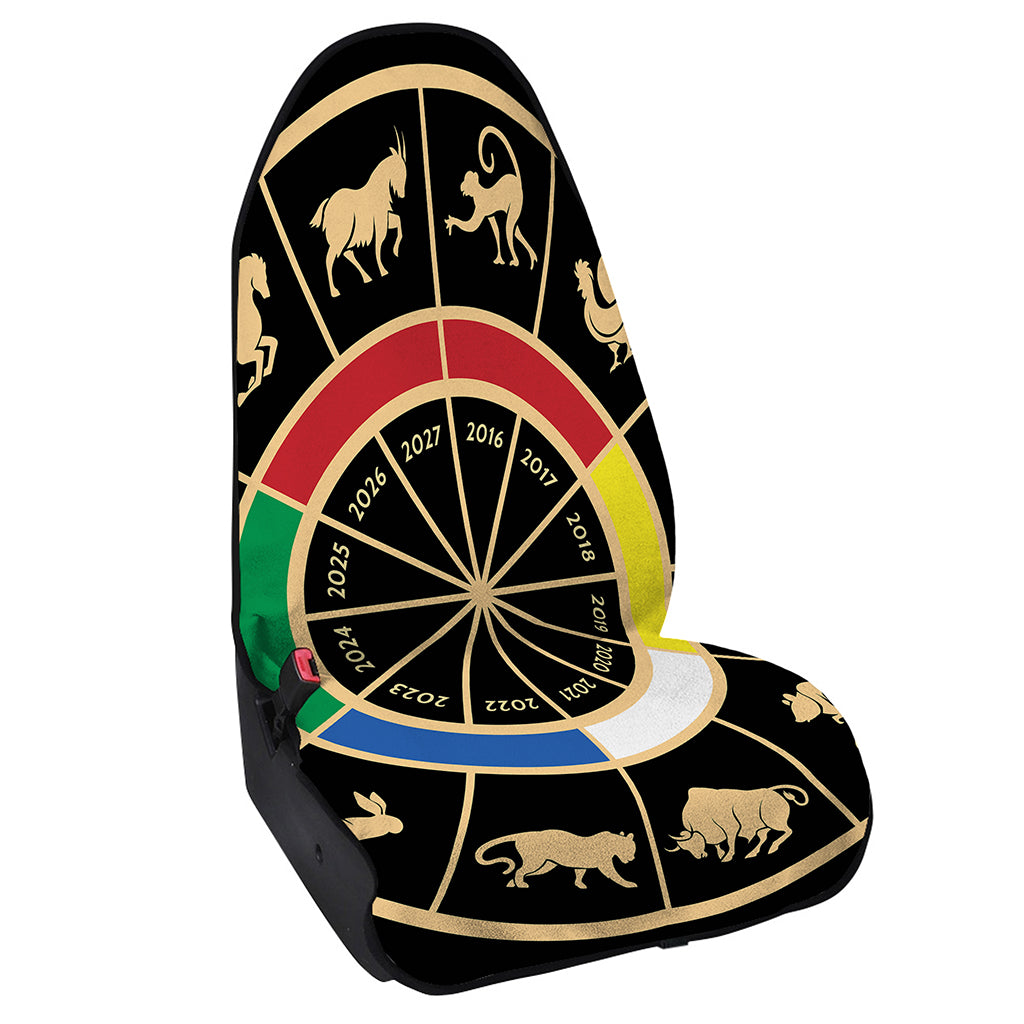Chinese Zodiac Calendar Wheel Print Waterproof Car Seat Cover