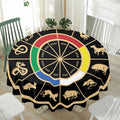 Chinese Zodiac Calendar Wheel Print Waterproof Round Tablecloth