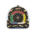 Chinese Zodiac Calendar Wheel Print White Mesh Trucker Hat