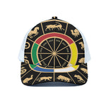 Chinese Zodiac Calendar Wheel Print White Mesh Trucker Cap