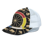 Chinese Zodiac Calendar Wheel Print White Mesh Trucker Cap