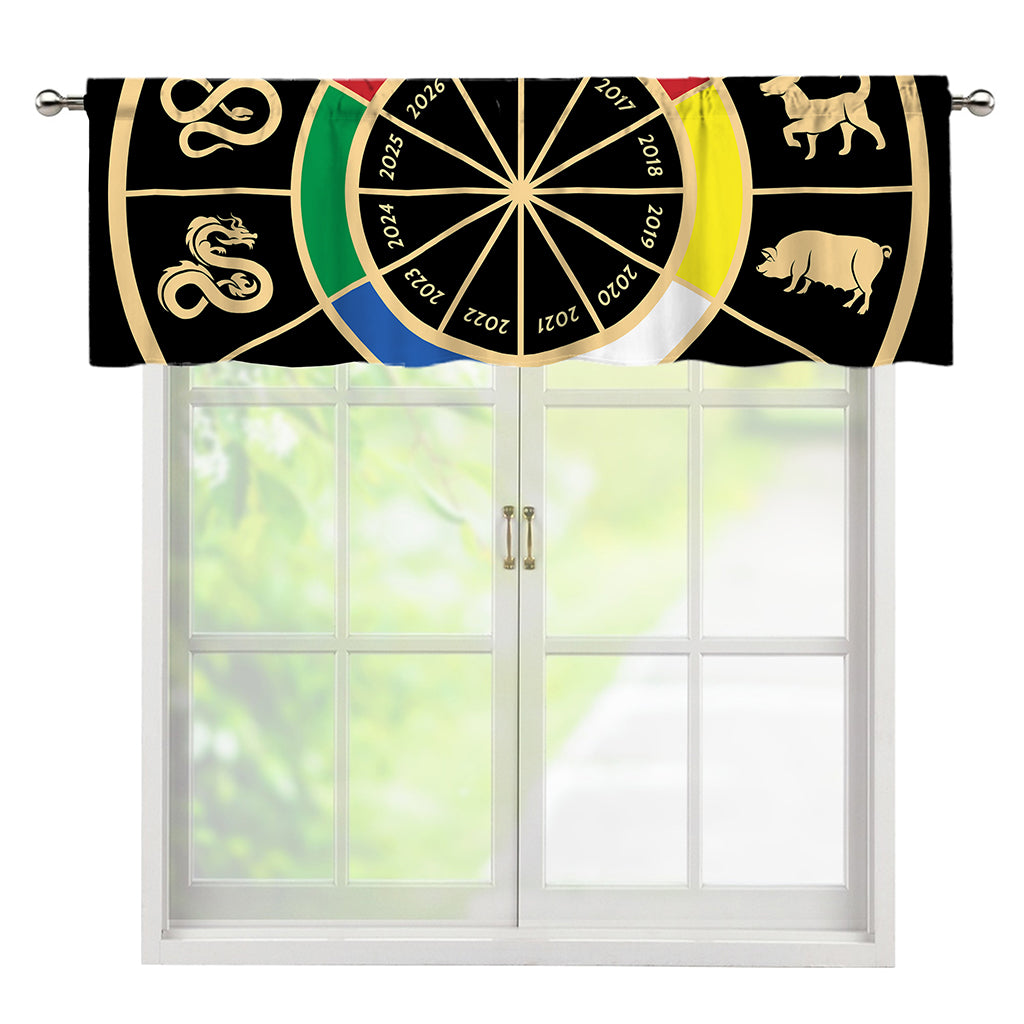 Chinese Zodiac Calendar Wheel Print Window Valance