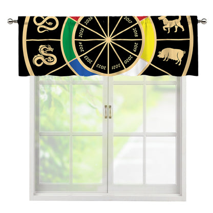 Chinese Zodiac Calendar Wheel Print Window Valance