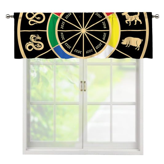 Chinese Zodiac Calendar Wheel Print Window Valance