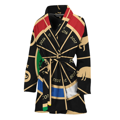 Chinese Zodiac Calendar Wheel Print Women's Bathrobe