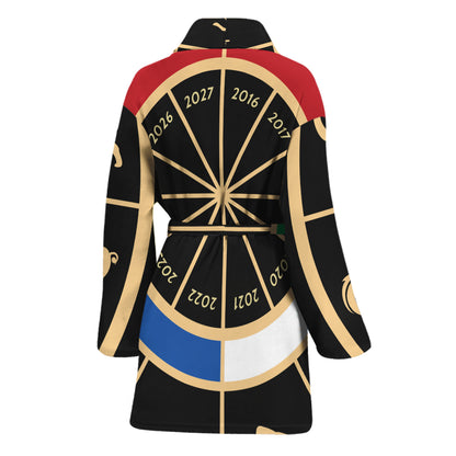 Chinese Zodiac Calendar Wheel Print Women's Bathrobe