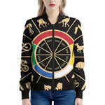 Chinese Zodiac Calendar Wheel Print Women's Bomber Jacket