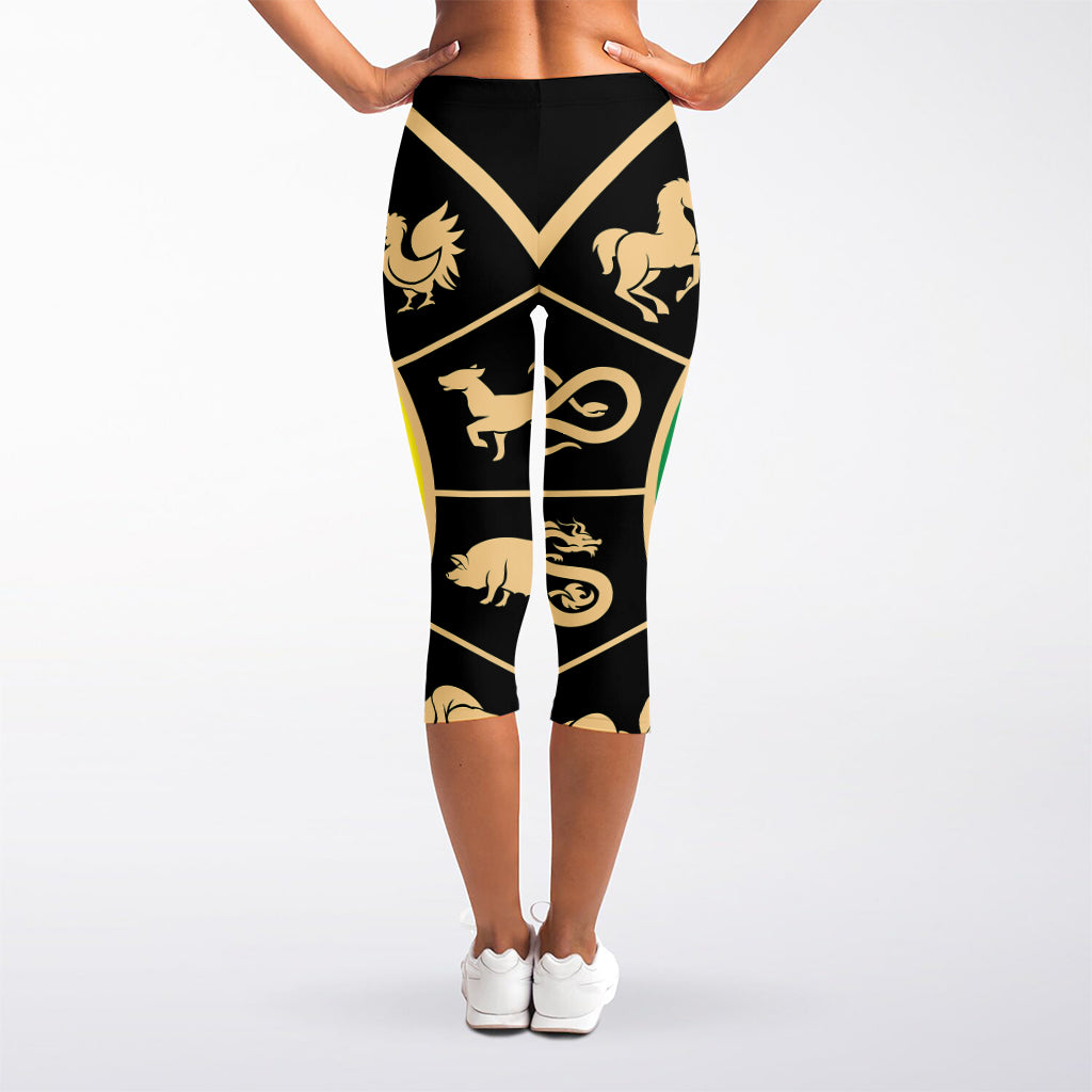 Chinese Zodiac Calendar Wheel Print Women's Capri Leggings