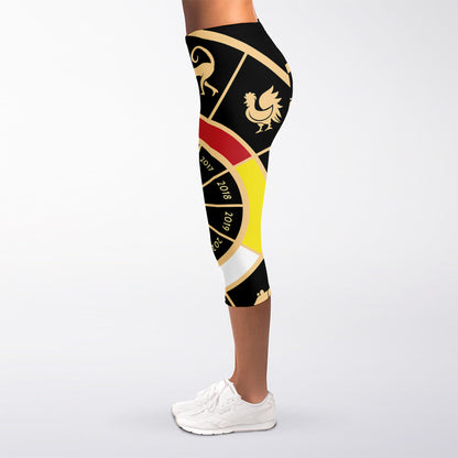 Chinese Zodiac Calendar Wheel Print Women's Capri Leggings