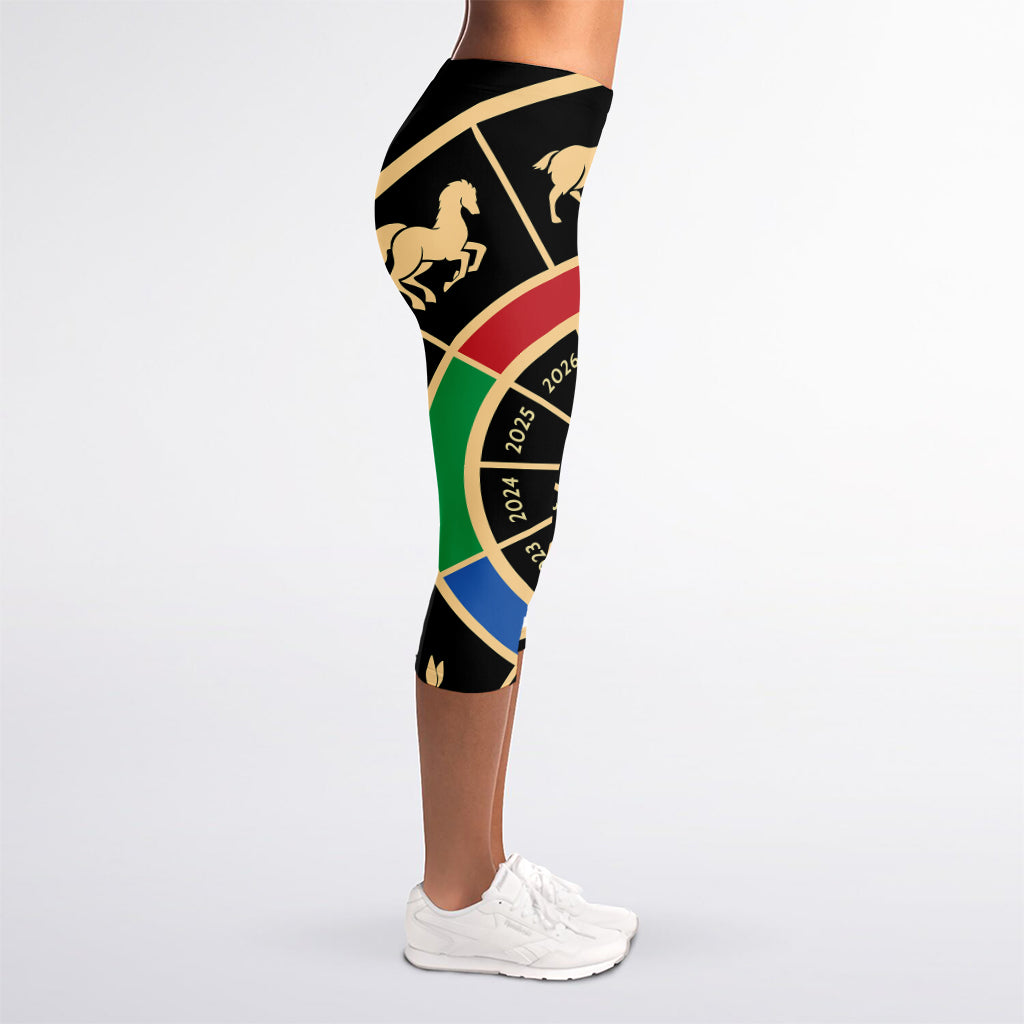 Chinese Zodiac Calendar Wheel Print Women's Capri Leggings