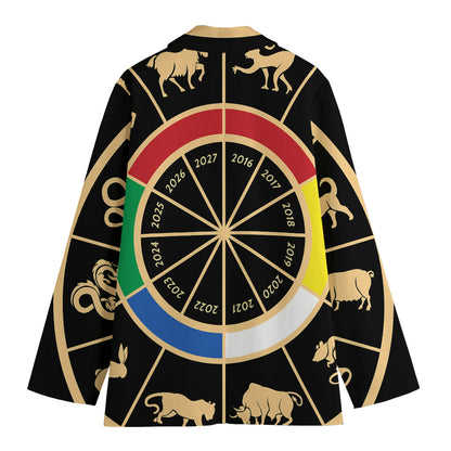Chinese Zodiac Calendar Wheel Print Women's Cotton Blazer