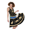 Chinese Zodiac Calendar Wheel Print Sleeveless Knee Length Dress