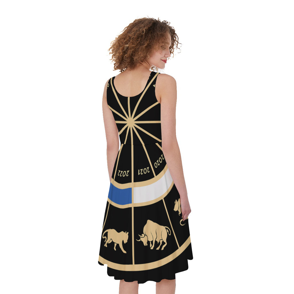 Chinese Zodiac Calendar Wheel Print Women's Sleeveless Dress