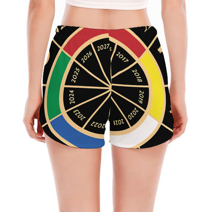 Chinese Zodiac Calendar Wheel Print Women's Split Running Shorts