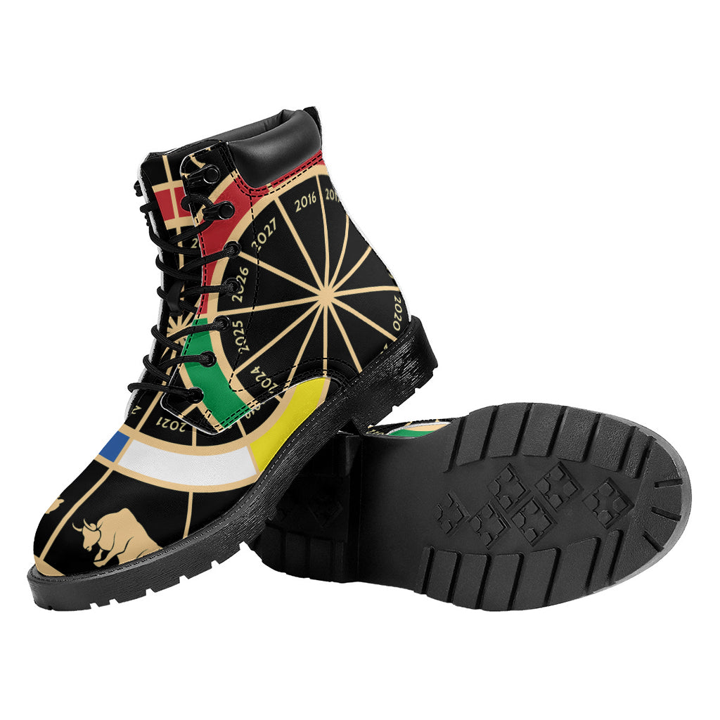 Chinese Zodiac Calendar Wheel Print Work Boots