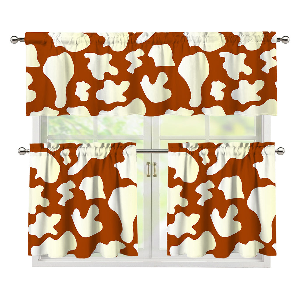Chocolate And Milk Cow Print 3 Piece Kitchen Curtains