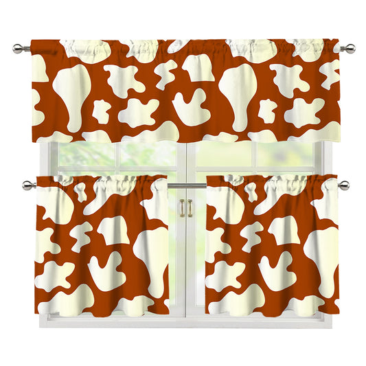 Chocolate And Milk Cow Print 3 Piece Kitchen Curtains
