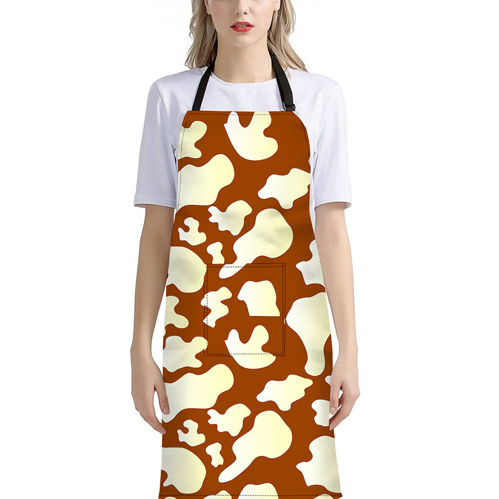 Chocolate And Milk Cow Print Bib Apron With Pocket