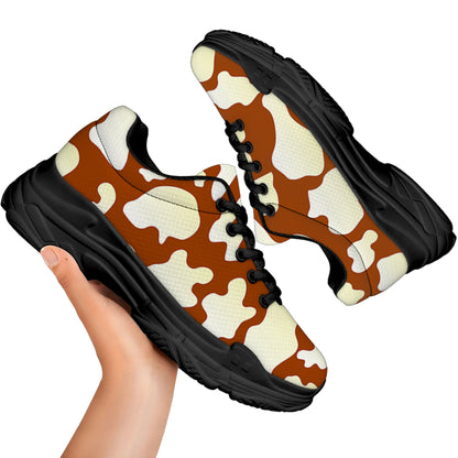 Chocolate And Milk Cow Print Black Chunky Shoes